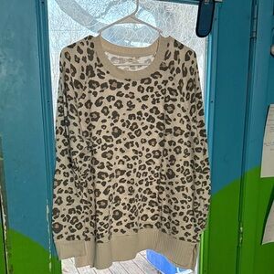 Maurices Taupe and Brown Leopard Crewneck Sweater